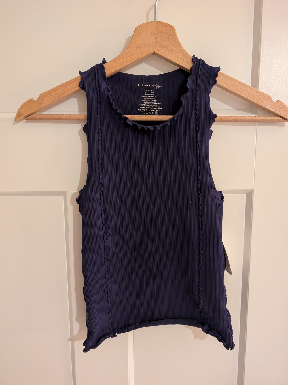 Free People Navy Ribbed Lettuce-Edge Tank